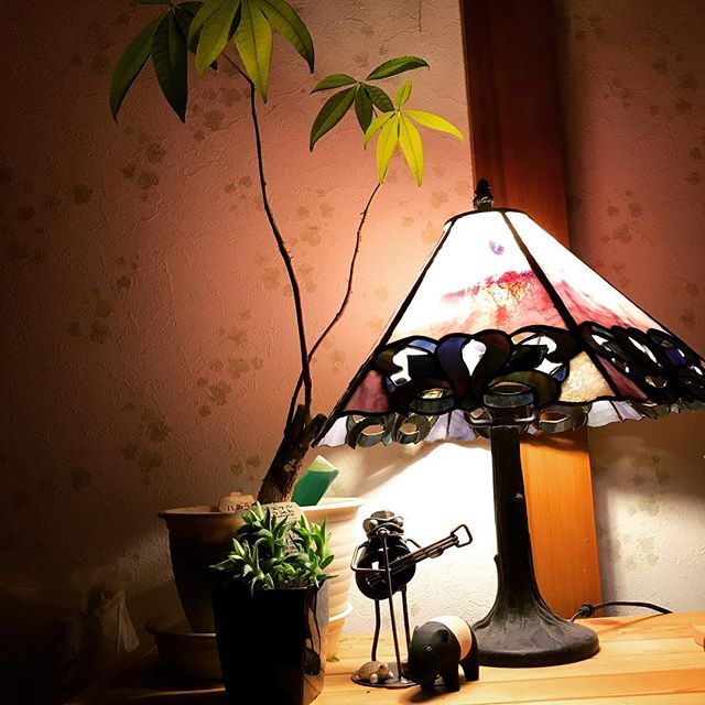玄関に置いてある母作のステンドグラスのランプ。いつもは拭いているだけのフードを丁寧に洗った。スッキリ。 (Instagram)